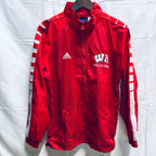 【中古】【古着】adidas ロゴ ナイロンジャケット レッド Sサイズ