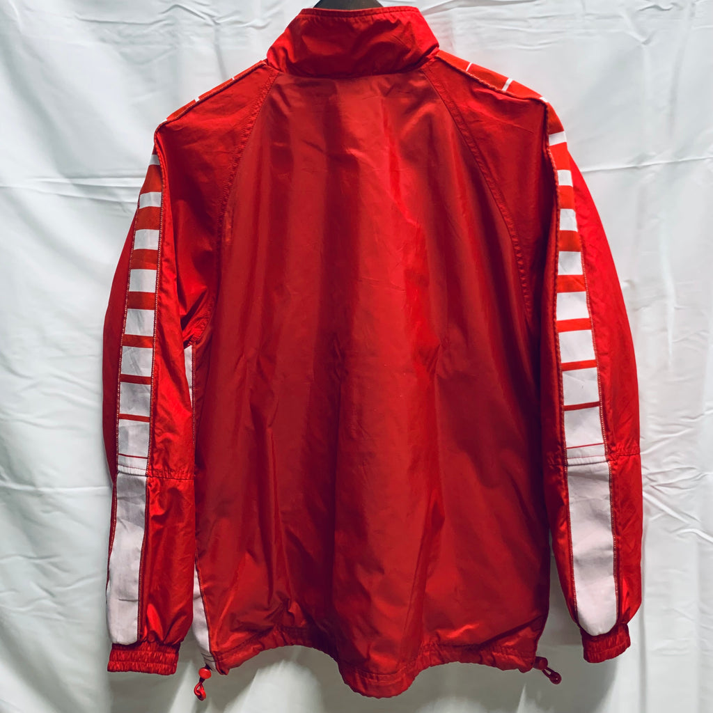 【中古】【古着】adidas ロゴ ナイロンジャケット レッド Sサイズ