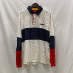 【中古】【古着】Tommy Jeans ワンポイント ラガーシャツ ホワイト×レッド×ネイビー Sサイズ
