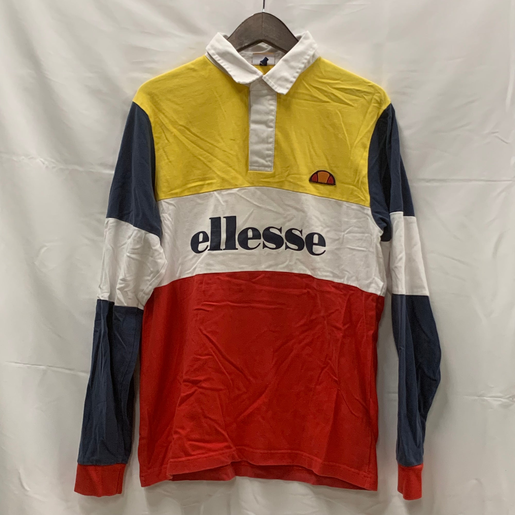 【中古】【古着】ellesse ボーダー ラガーシャツ イエロー×ホワイト×レッド Mサイズ