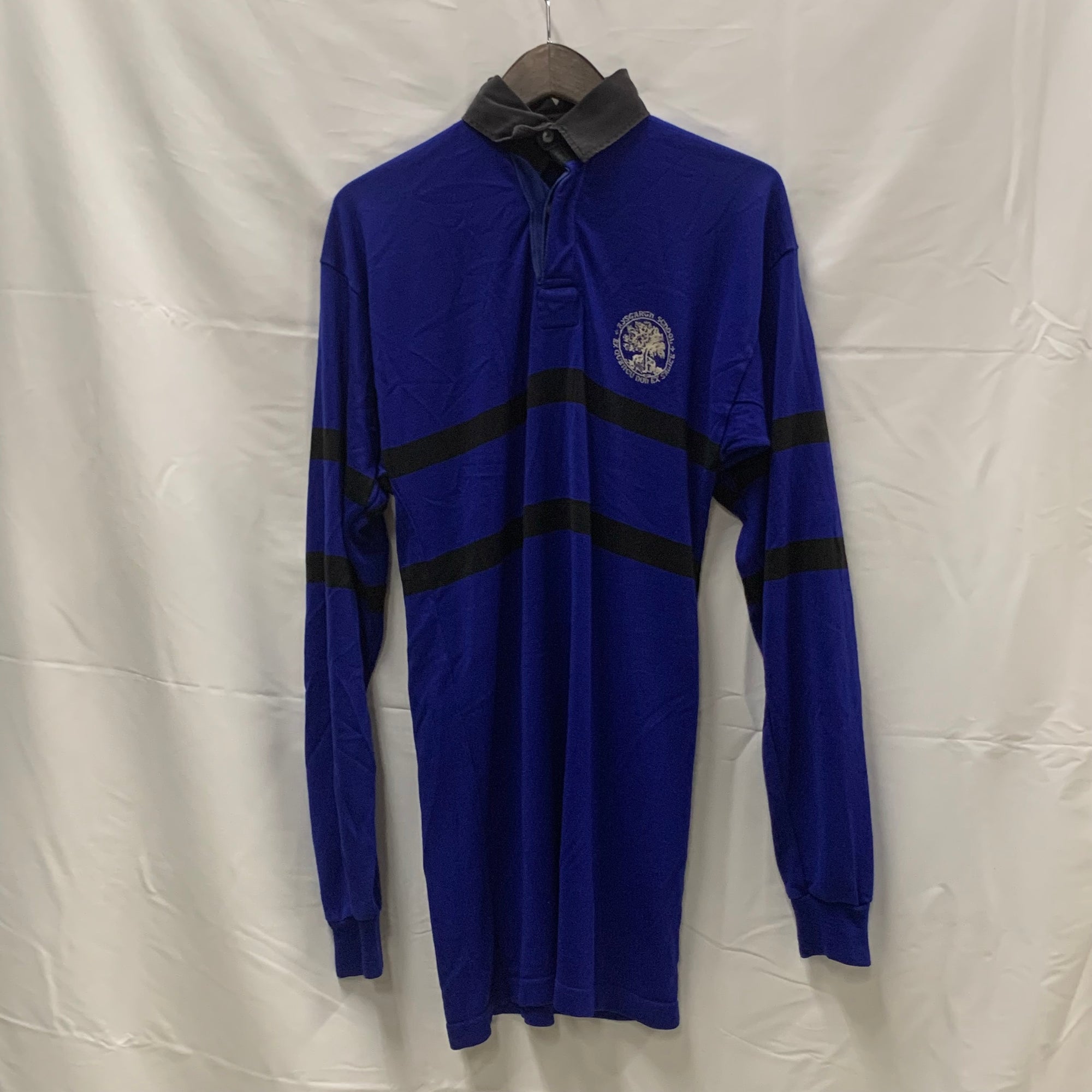 【中古】【古着】Halbro ボーダー ラガーシャツ ブルー×ブラック