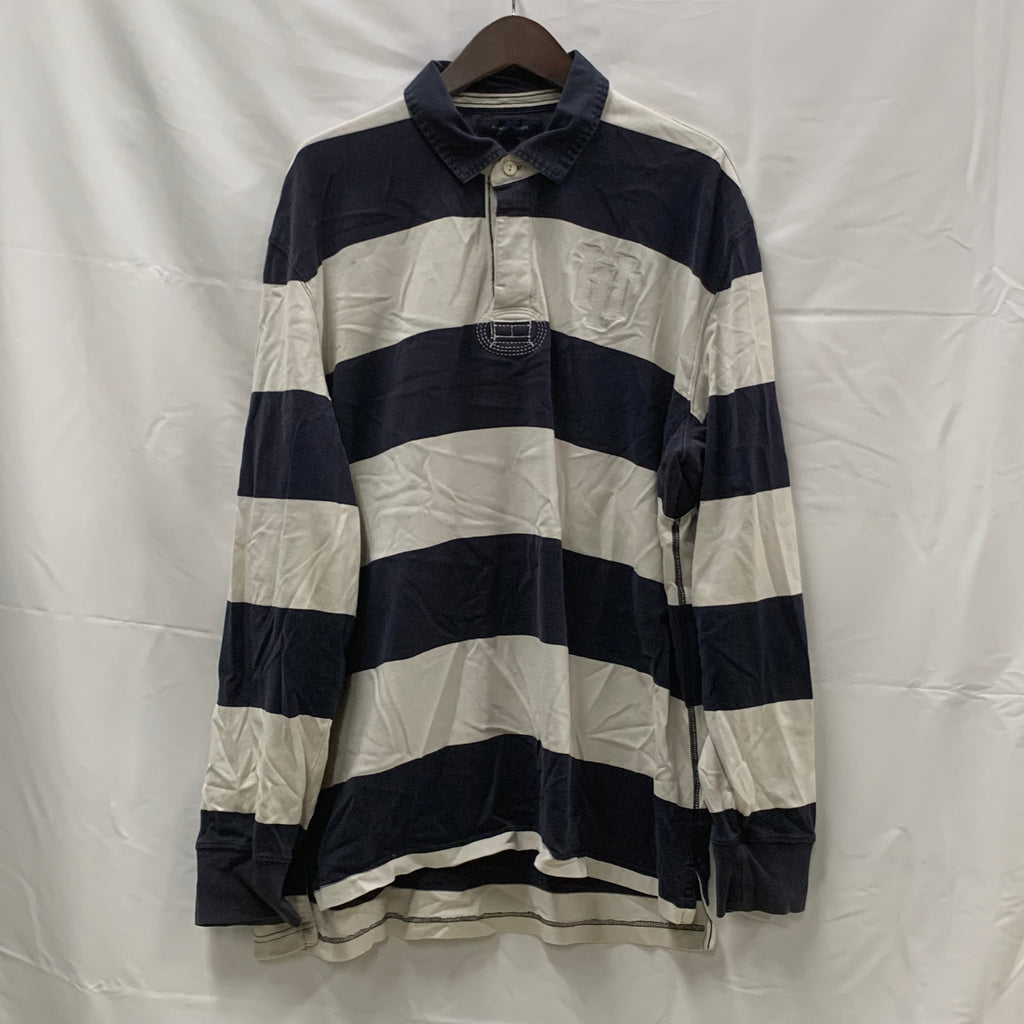 【中古】【古着】Tommy Hilfiger ボーダー ラガーシャツ ホワイト×インディゴ XXLサイズ