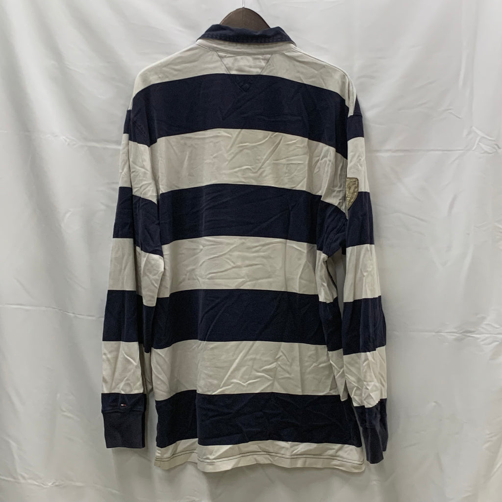 【中古】【古着】Tommy Hilfiger ボーダー ラガーシャツ ホワイト×インディゴ XXLサイズ