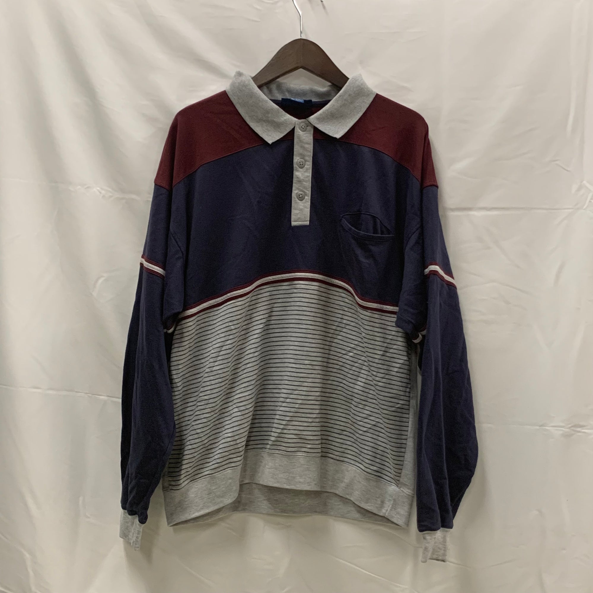 【中古】【古着】TOWN CRAFT ボーダー ラガーシャツ グレー×ネイビー XLサイズ