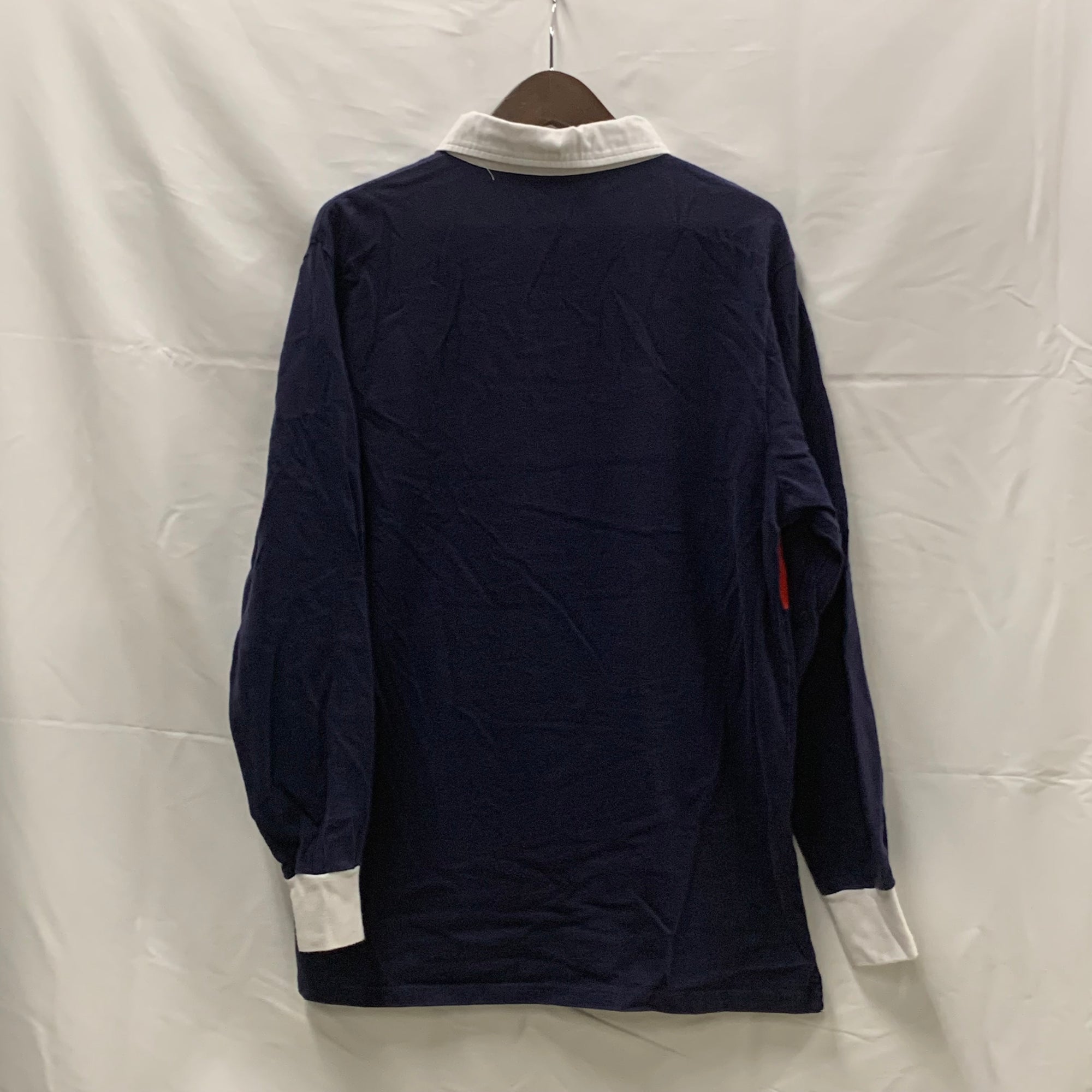 【中古】【古着】FILA ロゴ ラガーシャツ ネイビー×レッド Mサイズ