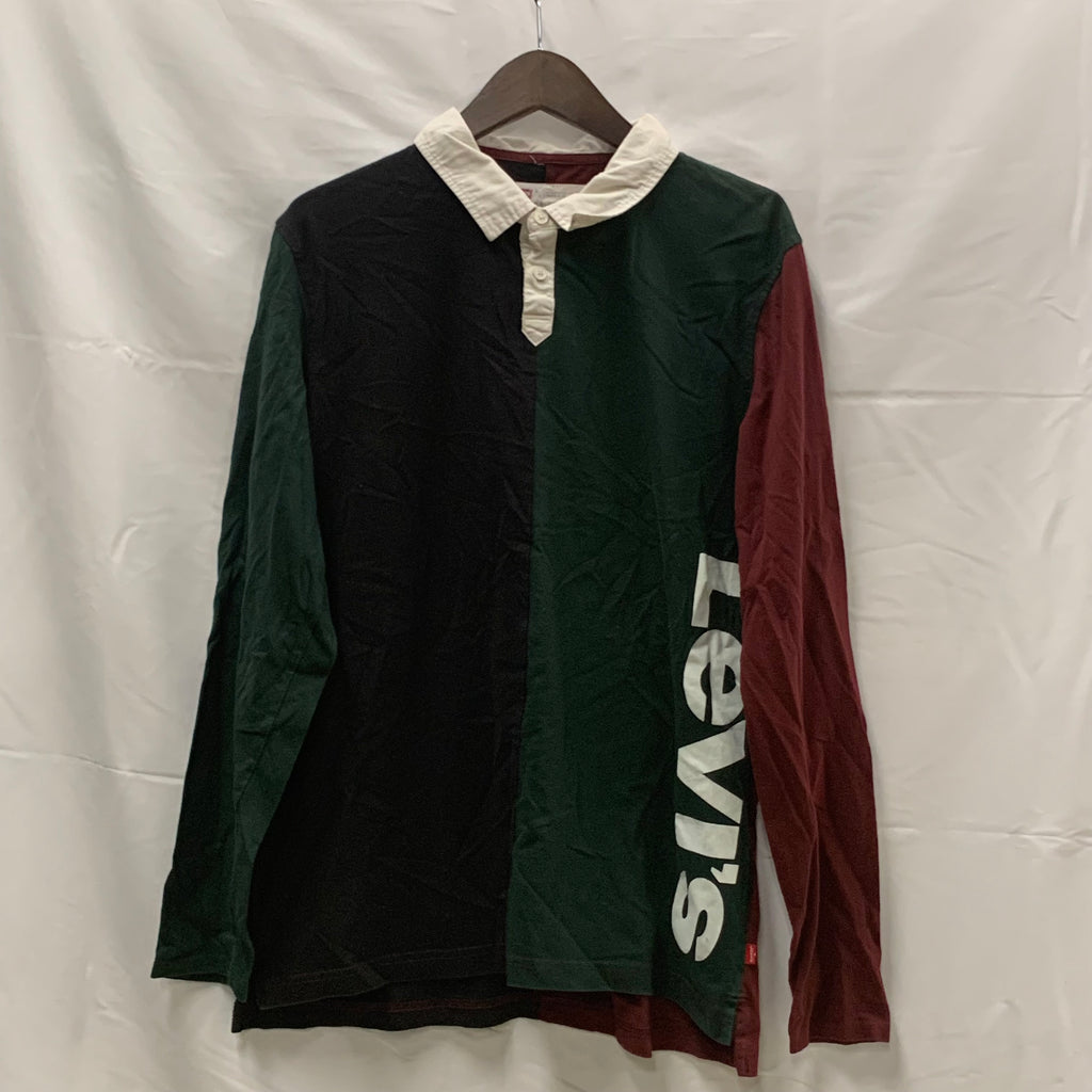 【中古】【古着】Levi's プリント ラガーシャツ モスグリーン×ブラック Lサイズ