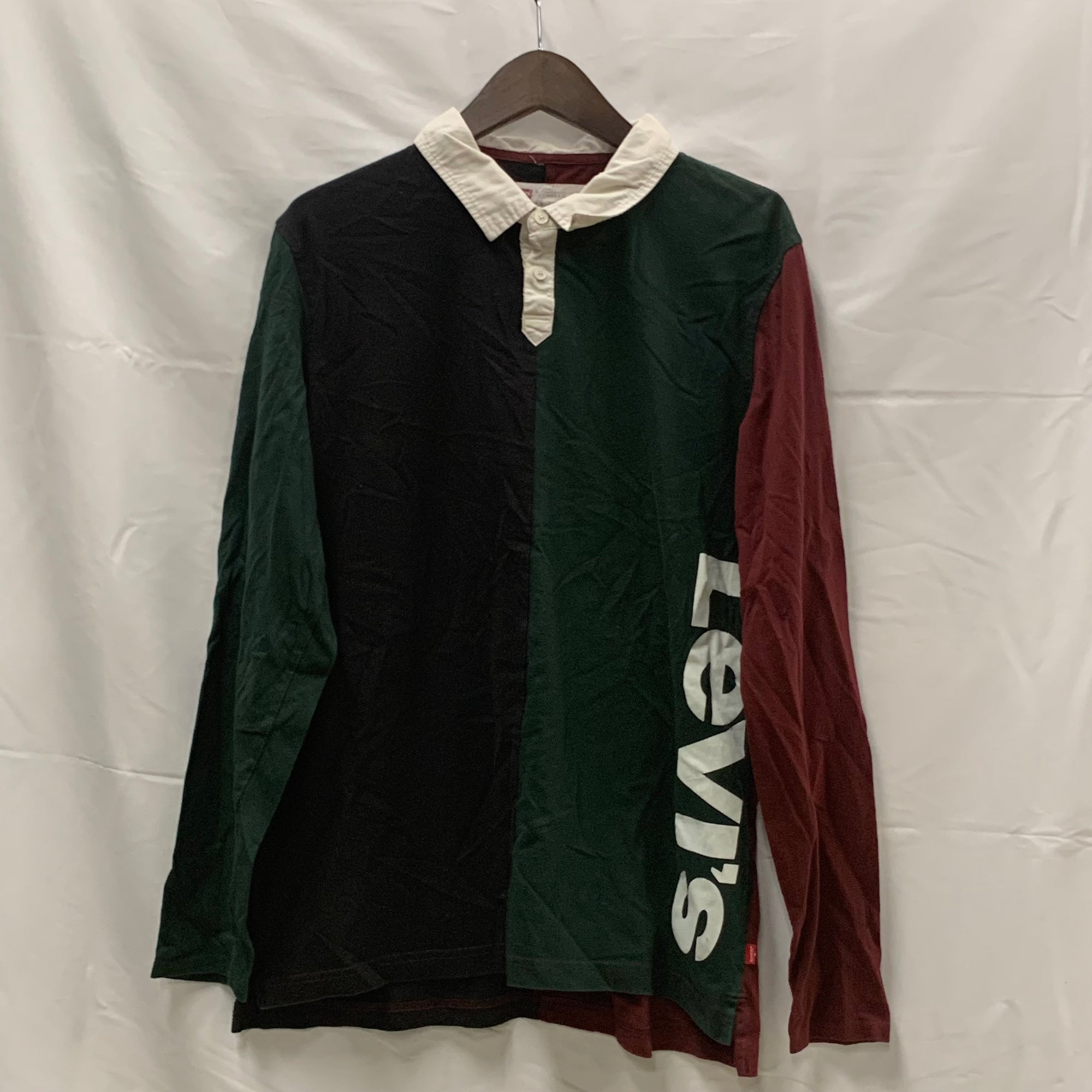【中古】【古着】Levi's プリント ラガーシャツ モスグリーン×ブラック Lサイズ