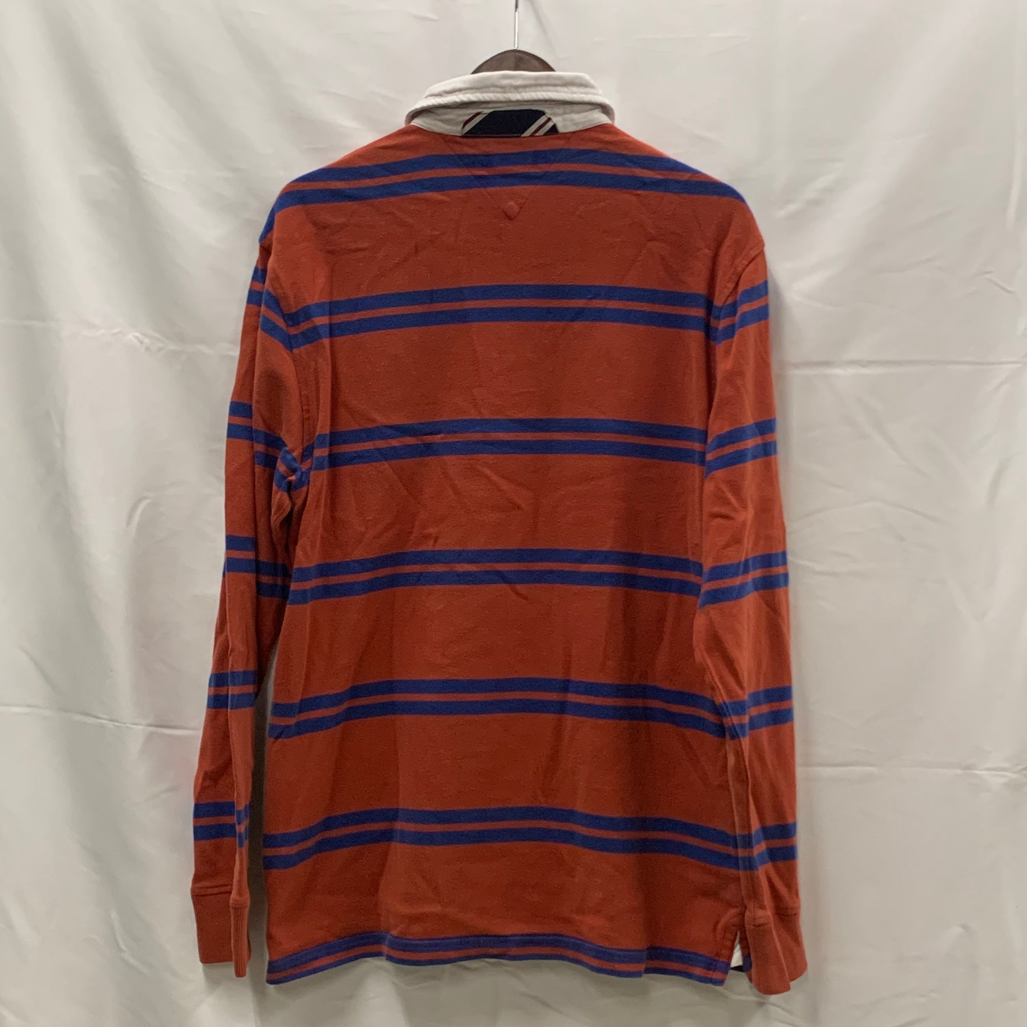【中古】【古着】Tommy Hilfiger ボーダー ラガーシャツ オレンジ×ブルー Mサイズ