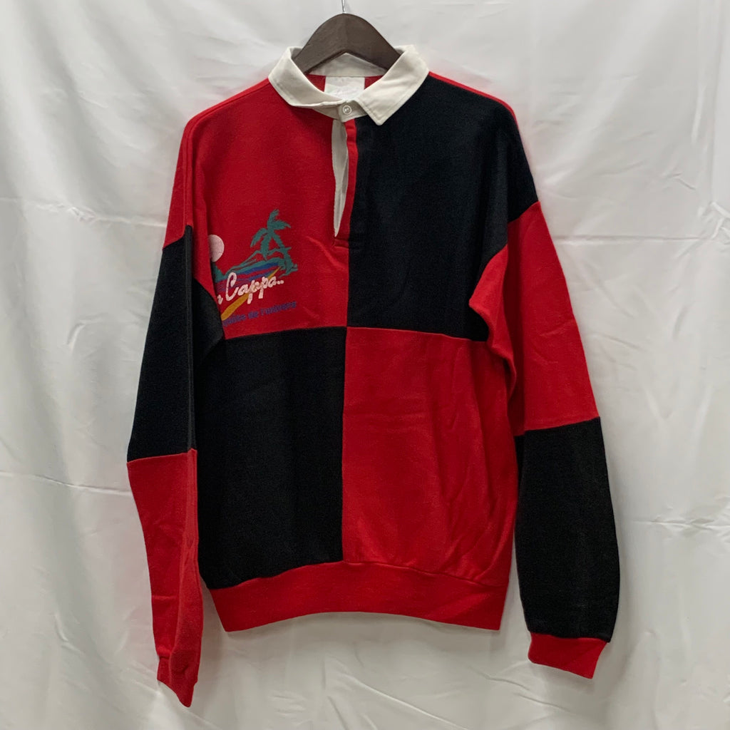 【中古】【古着】 プリント ラガーシャツ レッド×ブラック