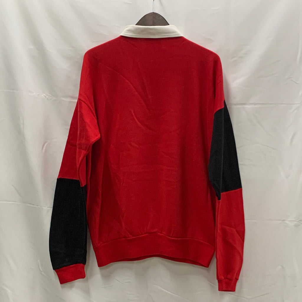 【中古】【古着】 プリント ラガーシャツ レッド×ブラック