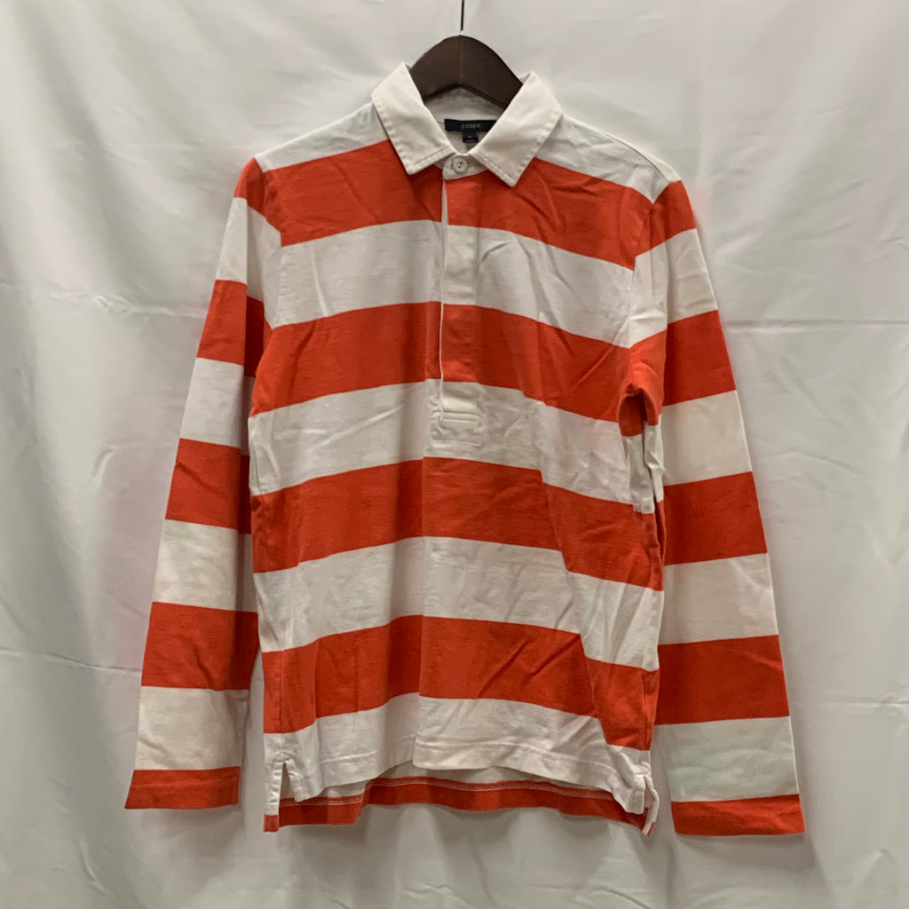【中古】【古着】J.Crew ボーダー ラガーシャツ オレンジ×ホワイト Mサイズ