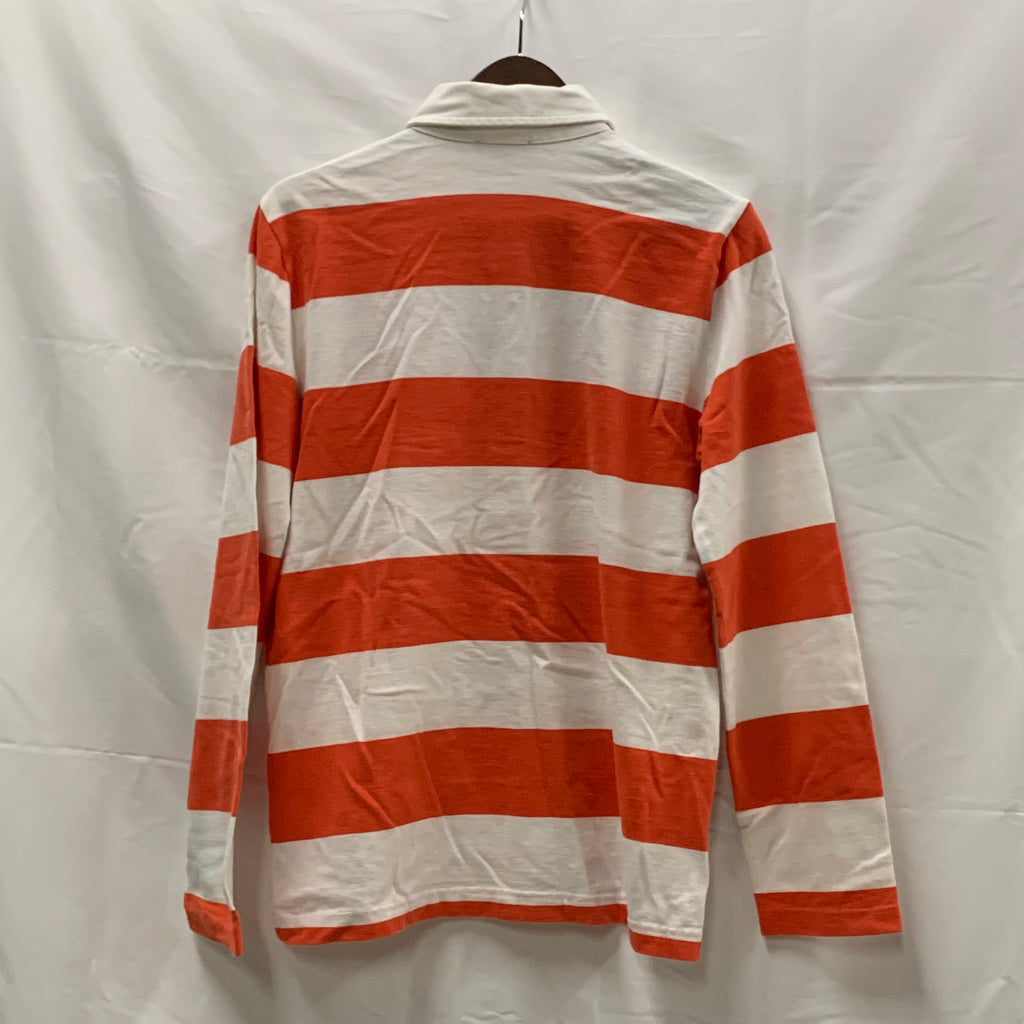 【中古】【古着】J.Crew ボーダー ラガーシャツ オレンジ×ホワイト Mサイズ