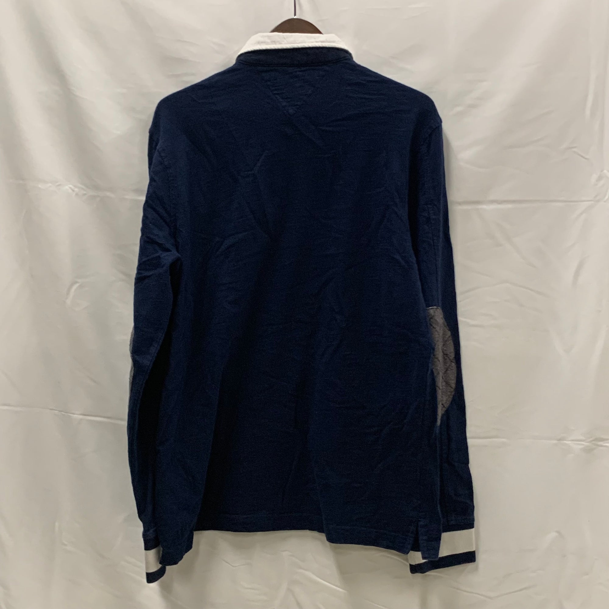 【中古】【古着】Tommy Hilfiger ワンポイント ラガーシャツ ネイビー Mサイズ
