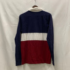 【中古】【古着】FILA ボーダー ラガーシャツ ホワイト×ネイビー×レッド Sサイズ
