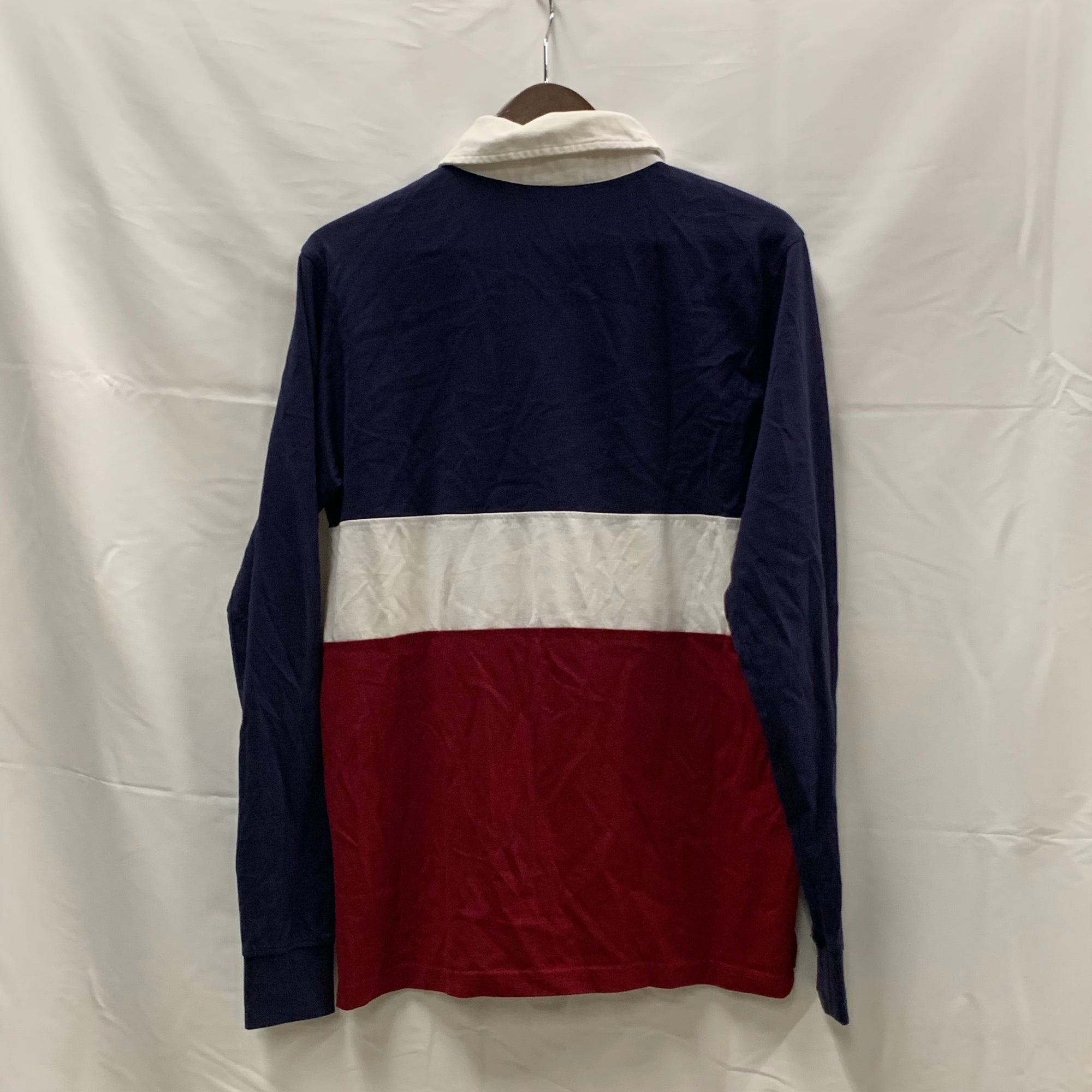 【中古】【古着】FILA ボーダー ラガーシャツ ホワイト×ネイビー×レッド Sサイズ