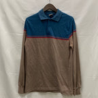 【中古】【古着】Levi's ボーダー トップス カーキ×サックス Mサイズ
