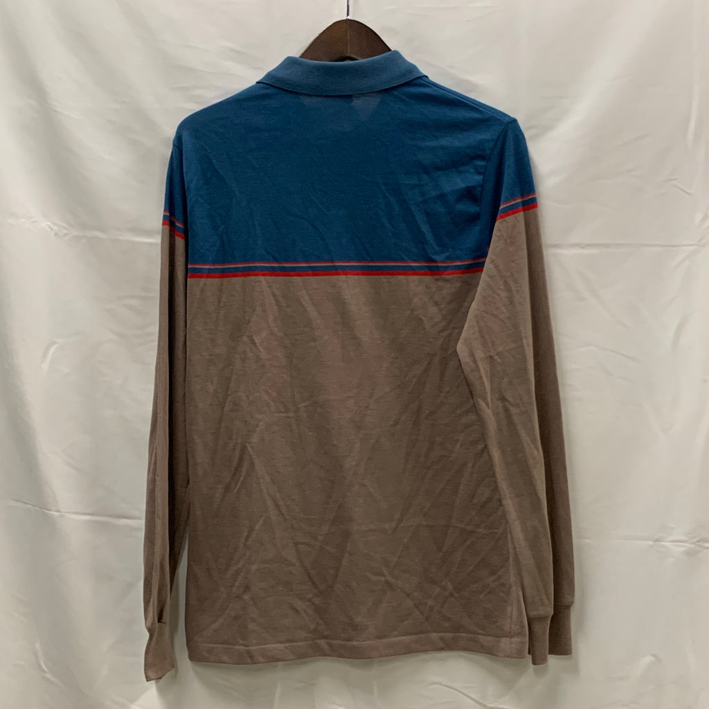 【中古】【古着】Levi's ボーダー トップス カーキ×サックス Mサイズ
