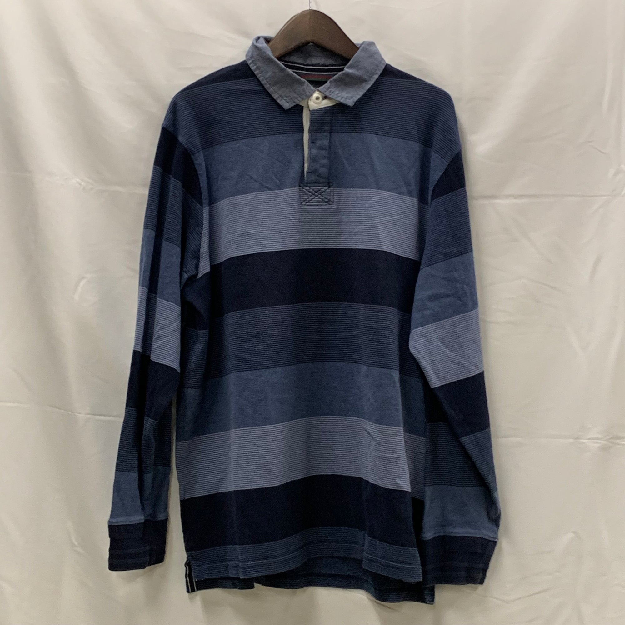 【中古】【古着】MAINE NEW ENGLAND ボーダー ポロシャツ サックス×ネイビー Lサイズ