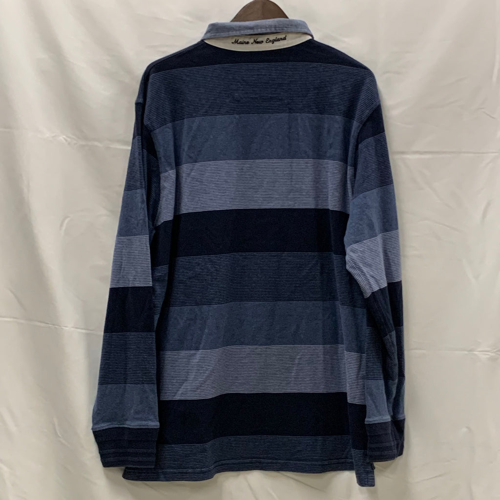 【中古】【古着】MAINE NEW ENGLAND ボーダー ポロシャツ サックス×ネイビー Lサイズ