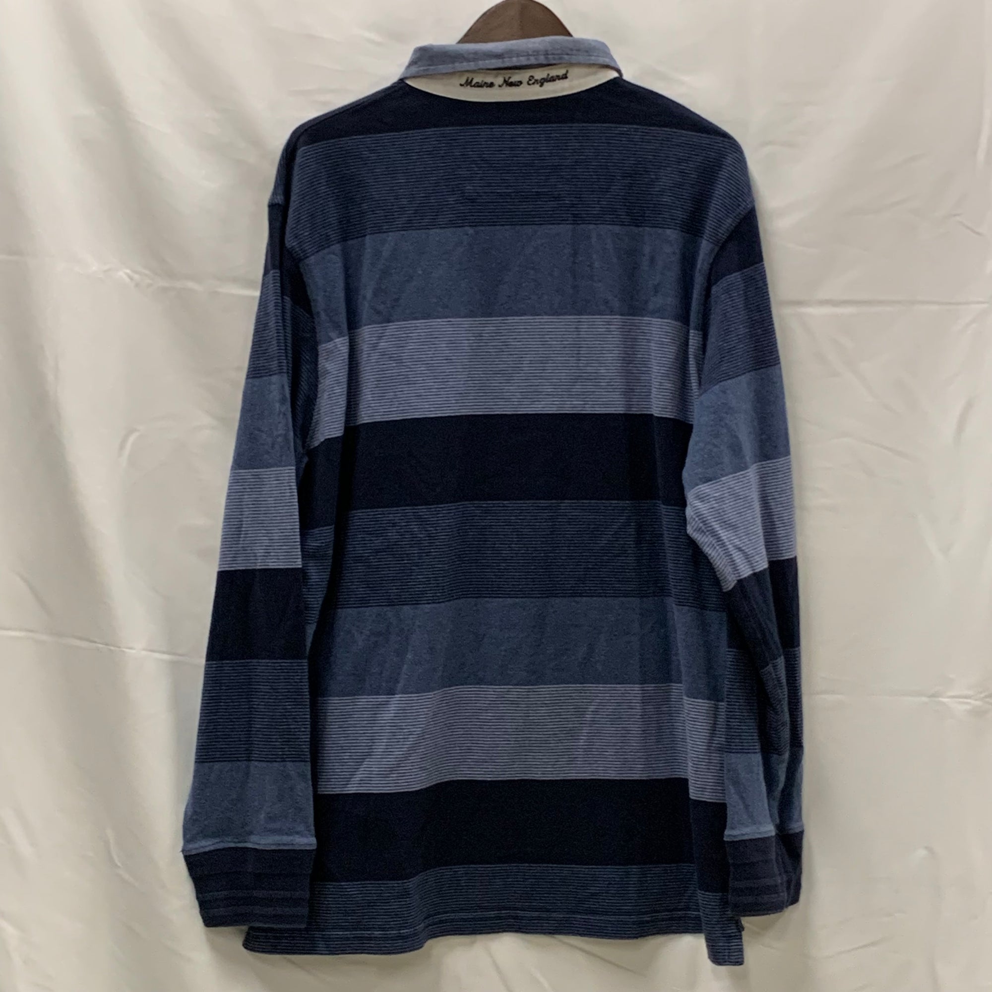 【中古】【古着】MAINE NEW ENGLAND ボーダー ポロシャツ サックス×ネイビー Lサイズ