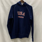 【中古】【古着】adidas プリント パーカー ネイビー XLサイズ