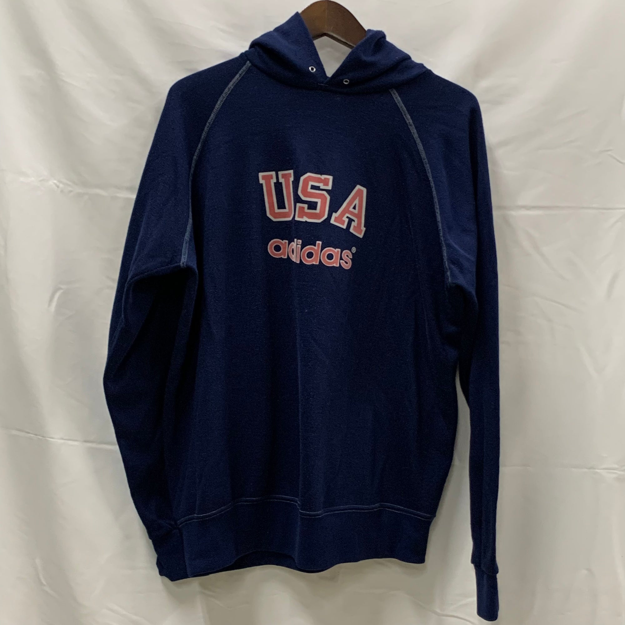 【中古】【古着】adidas プリント パーカー ネイビー XLサイズ