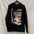 【中古】【古着】Brisco Brands プリント パーカー ブラック Lサイズ