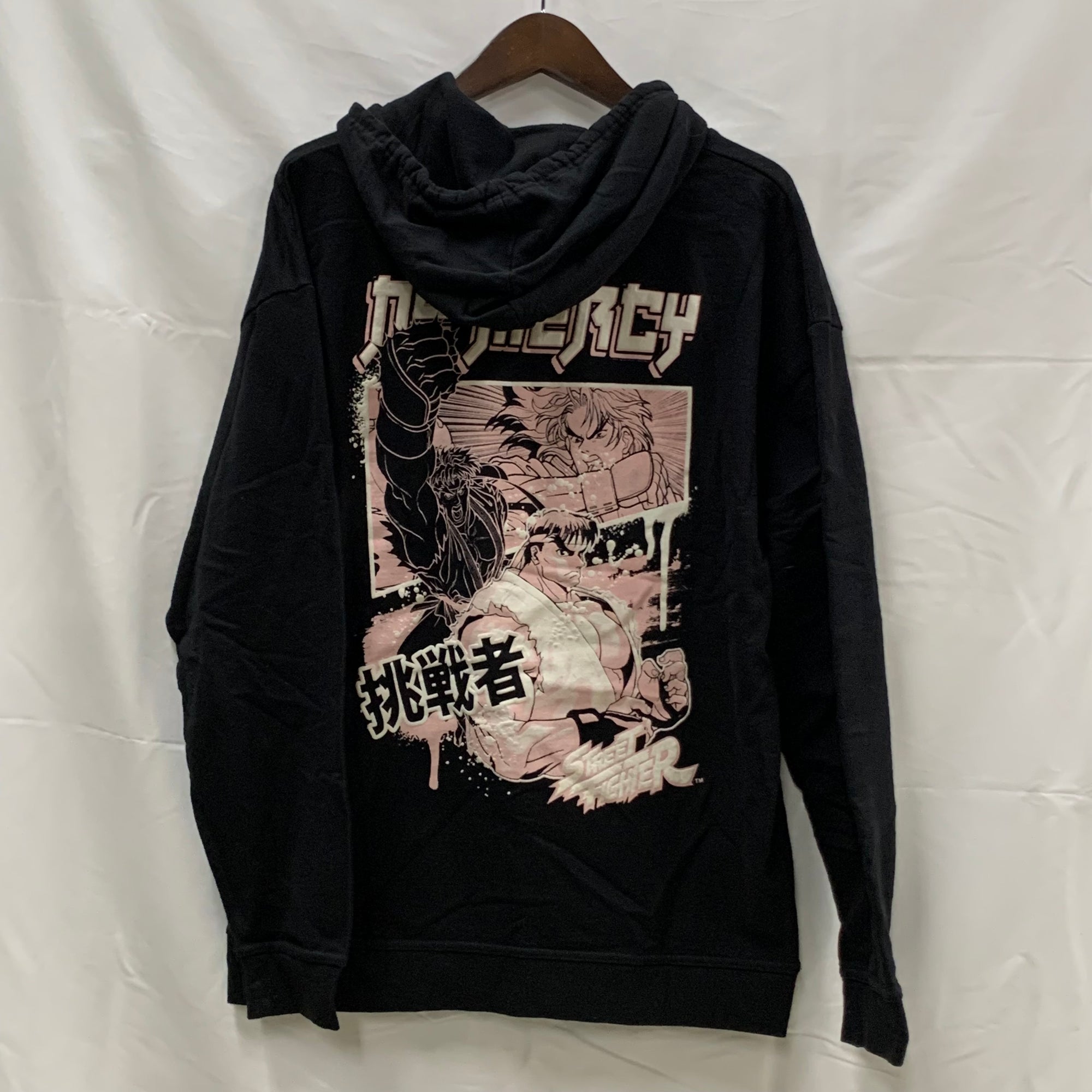 【中古】【古着】Brisco Brands プリント パーカー ブラック Lサイズ