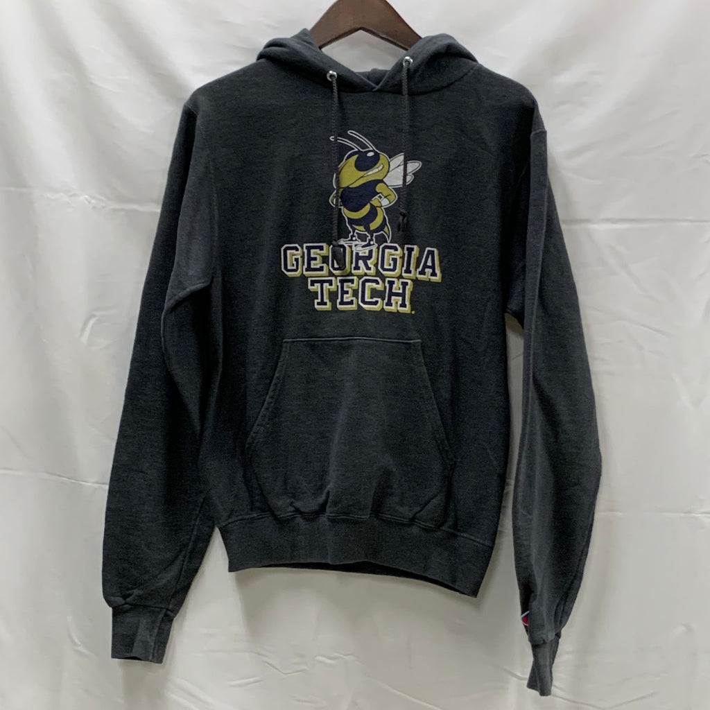 【中古】【古着】Champion プリント パーカー ブラック XSサイズ