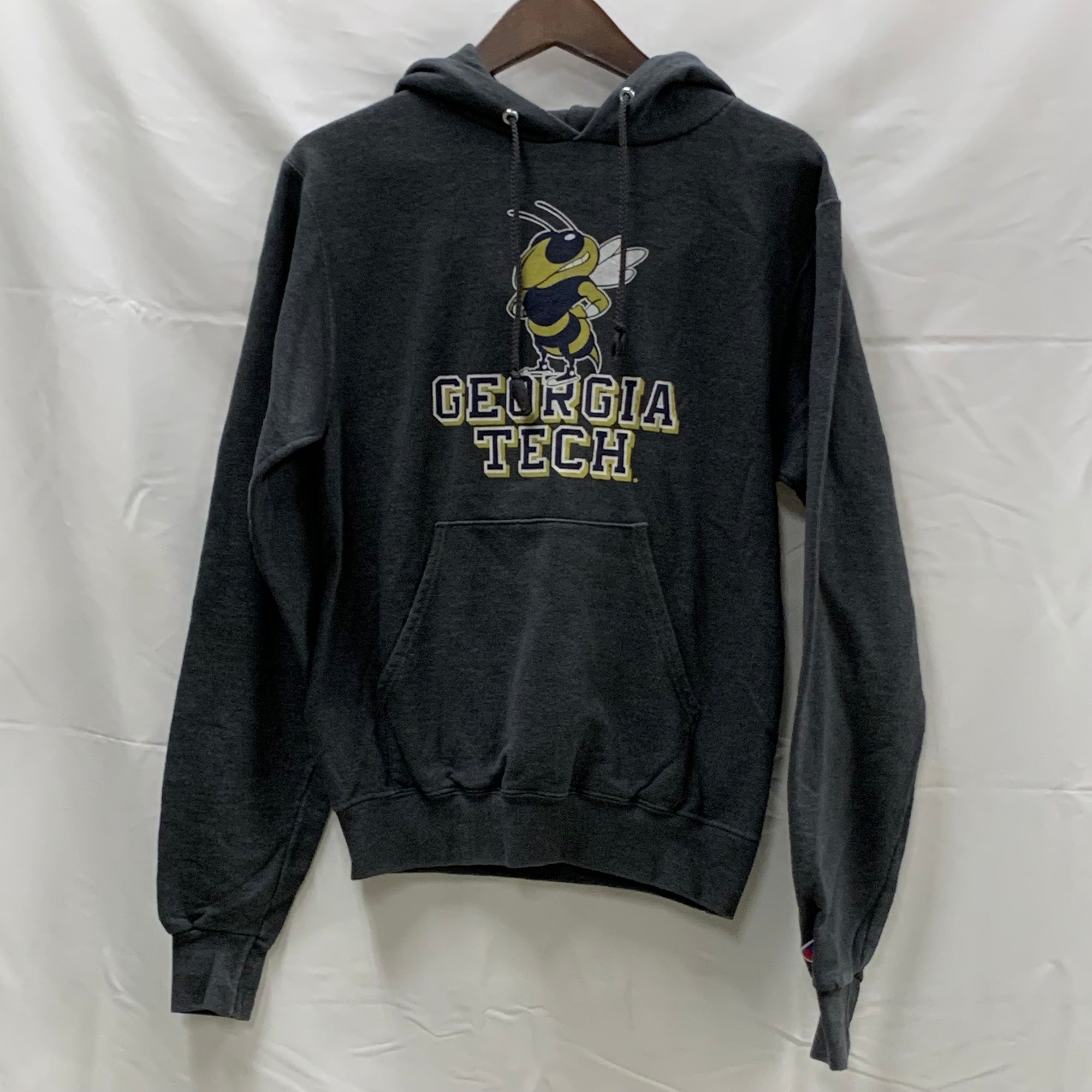 【中古】【古着】Champion プリント パーカー ブラック XSサイズ