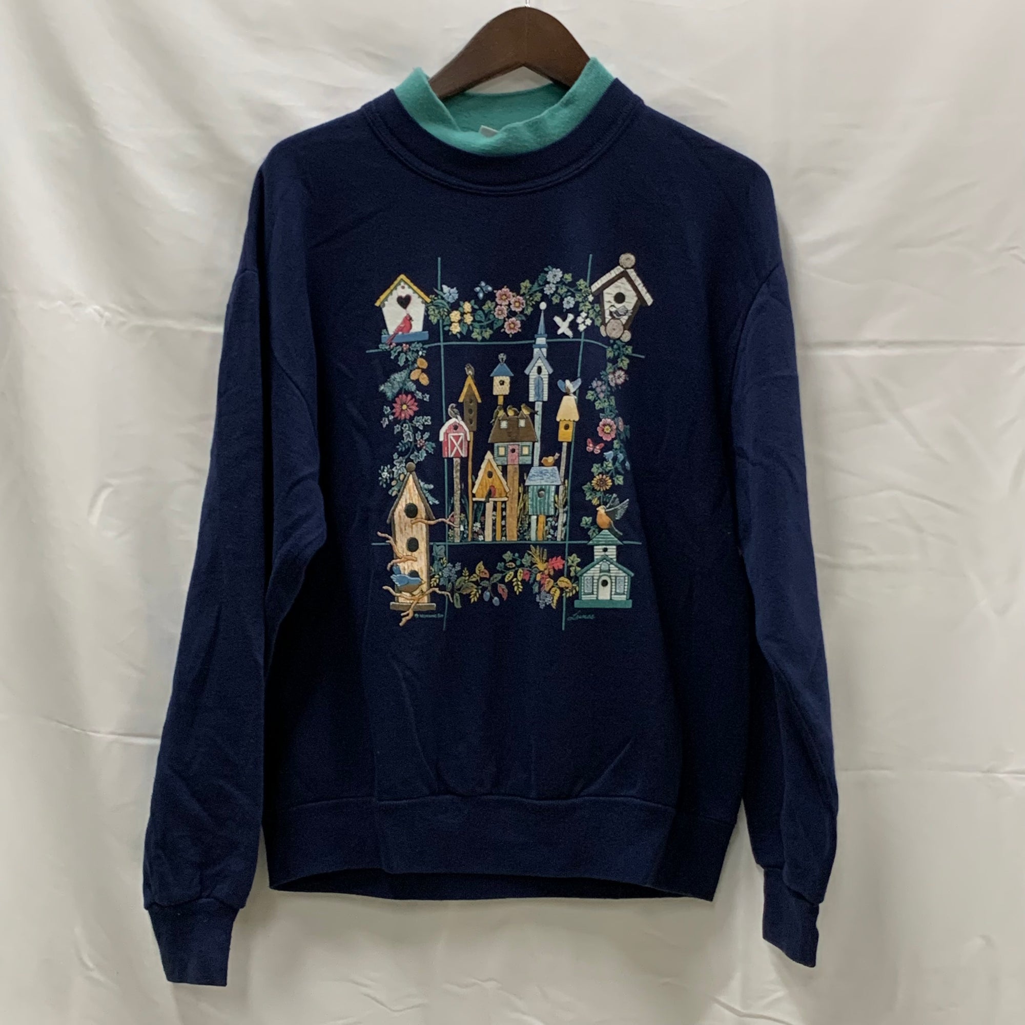 【中古】【古着】JERZEES プリント トレーナー ネイビー Mサイズ