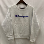【中古】【古着】Champion 刺繍 トレーナー ホワイト Lサイズ