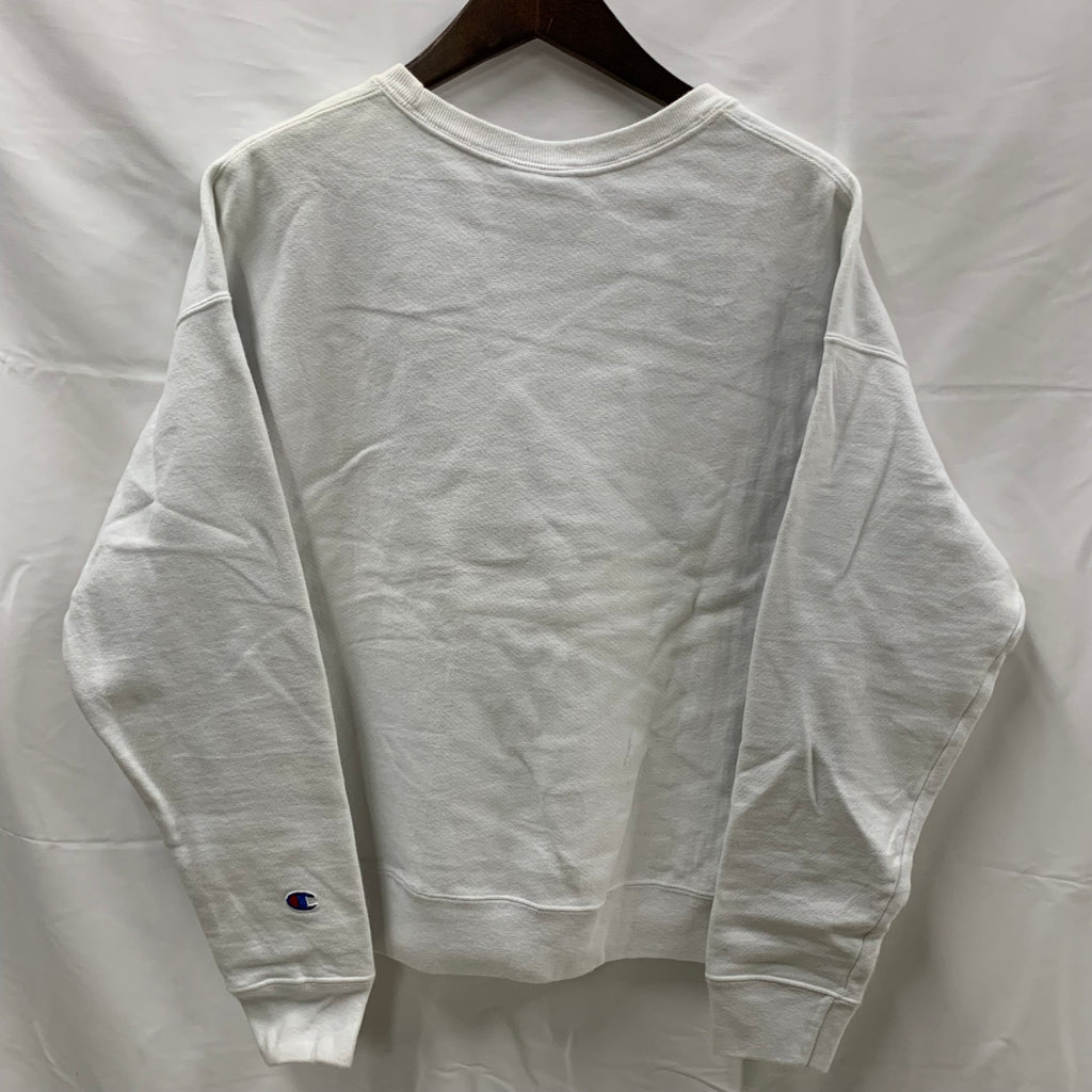 【中古】【古着】Champion 刺繍 トレーナー ホワイト Lサイズ