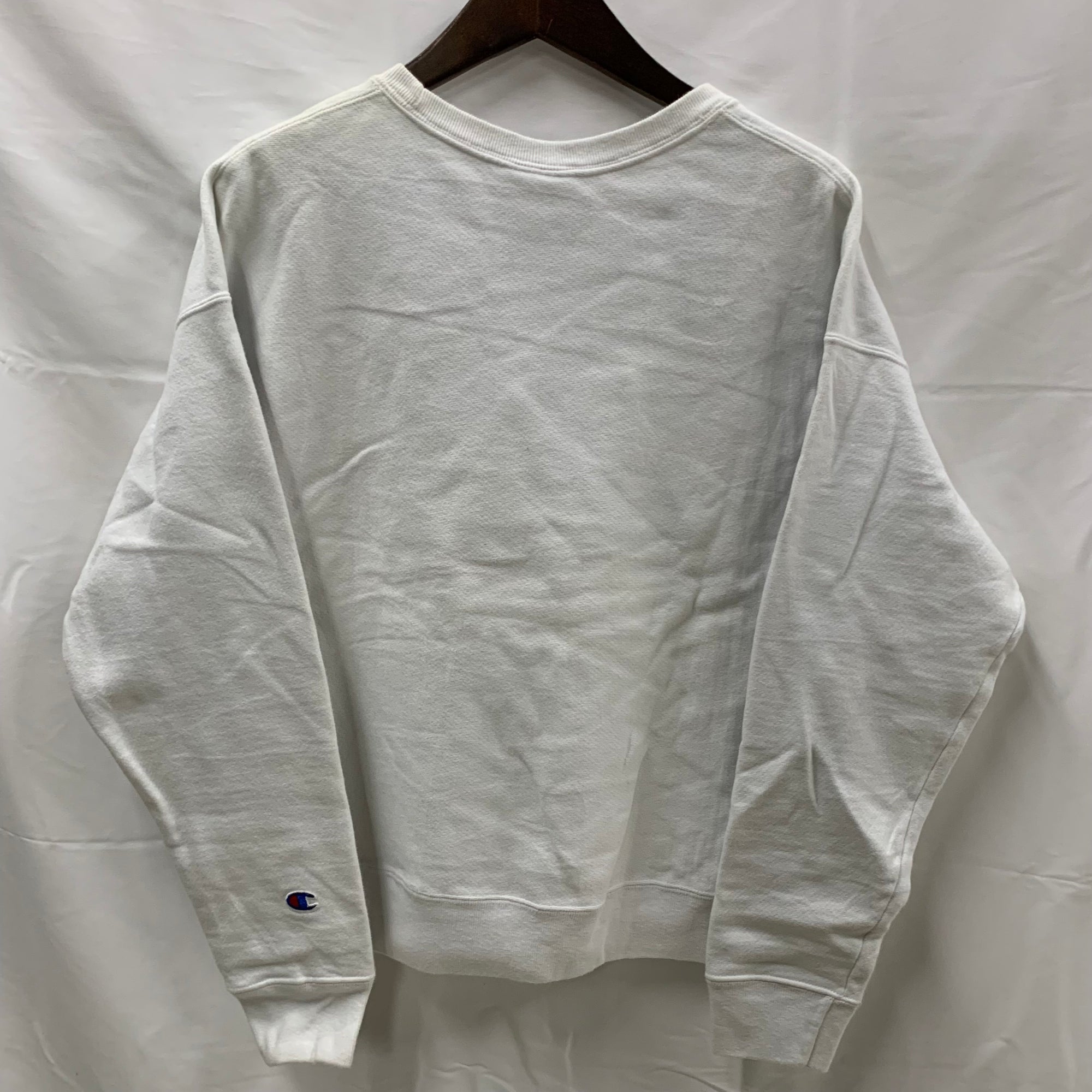 【中古】【古着】Champion 刺繍 トレーナー ホワイト Lサイズ