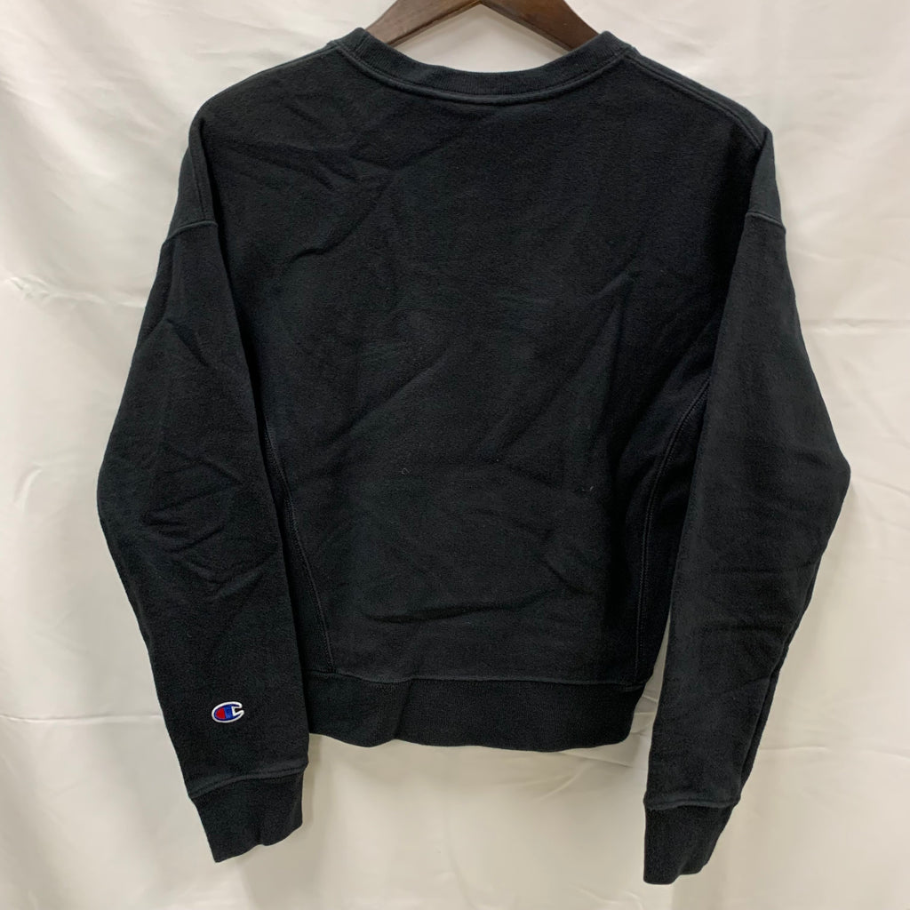 【中古】【古着】Champion 刺繍 トレーナー ブラック XSサイズ