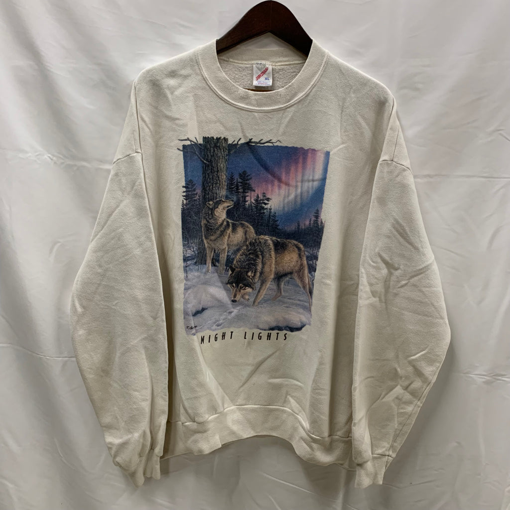 【中古】【古着】JERZEES プリント トレーナー アイボリー XLサイズ