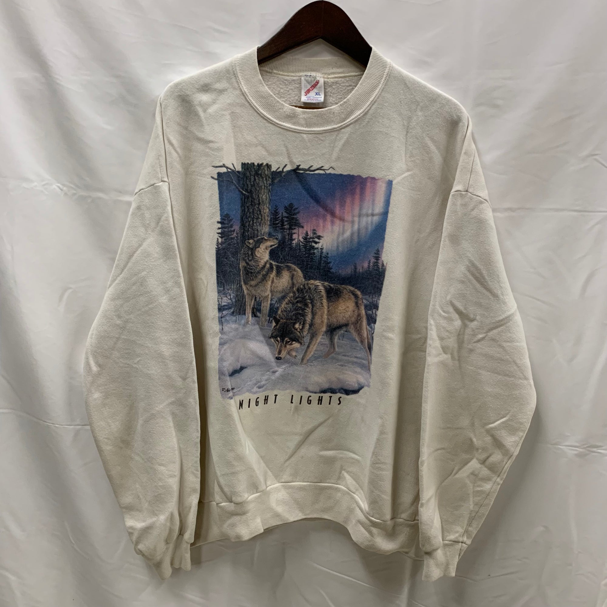 【中古】【古着】JERZEES プリント トレーナー アイボリー XLサイズ