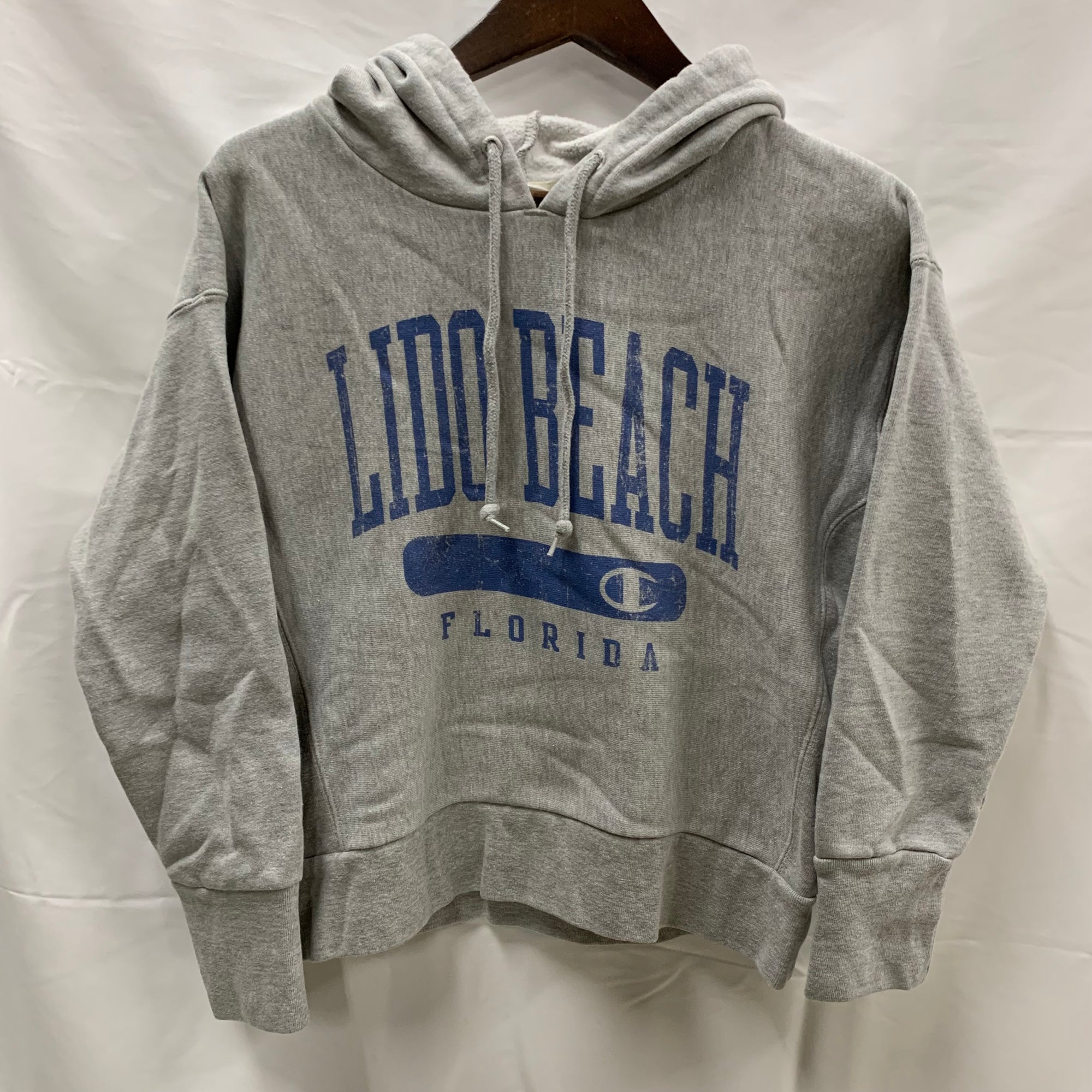 【中古】【古着】Champion プリント パーカー グレー Sサイズ
