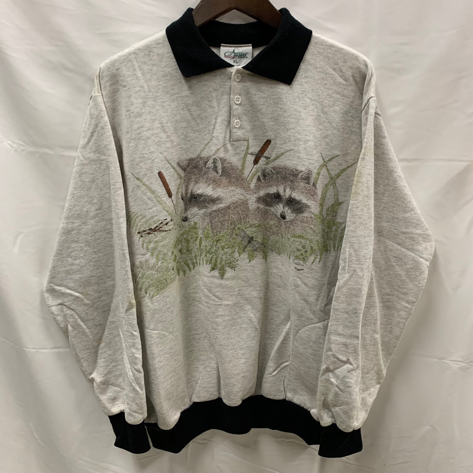 【中古】【古着】Artisans Sunschein Designs プリント トレーナー グレー XLサイズ