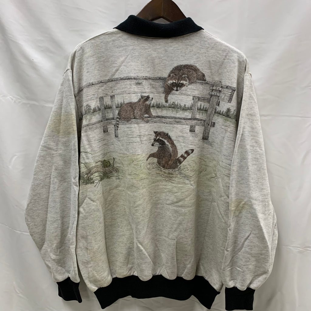 【中古】【古着】Artisans Sunschein Designs プリント トレーナー グレー XLサイズ
