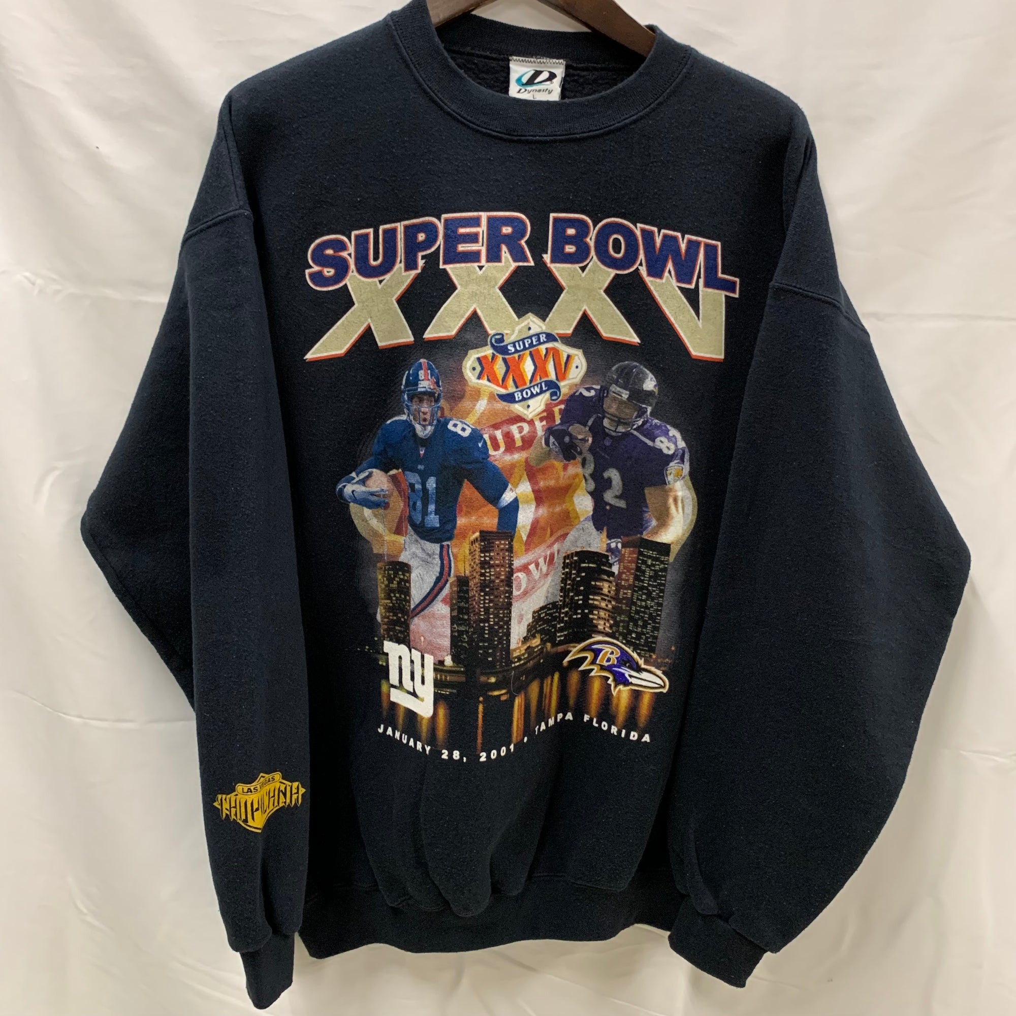 【中古】【古着】Dynasty プリント トレーナー ブラック Lサイズ