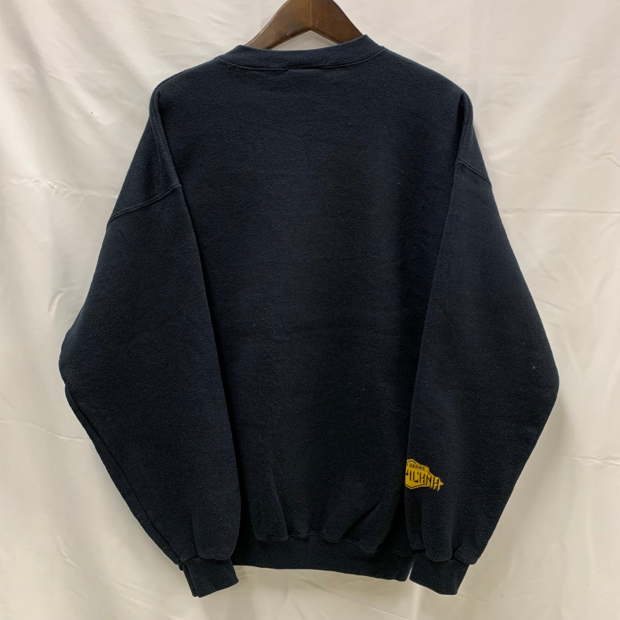 【中古】【古着】Dynasty プリント トレーナー ブラック Lサイズ