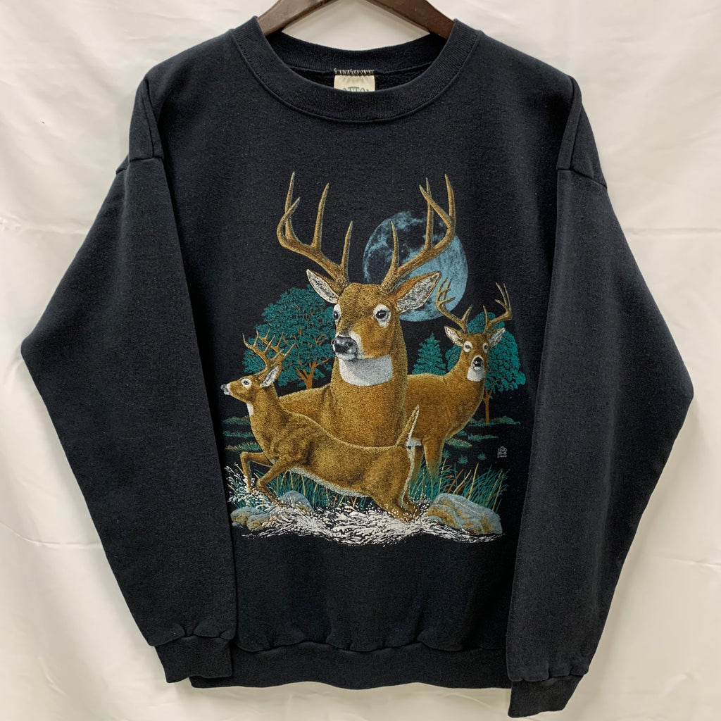 【中古】【古着】COTTON GROVE DESINGS プリント トレーナー ブラック Lサイズ