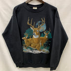 【中古】【古着】COTTON GROVE DESINGS プリント トレーナー ブラック Lサイズ