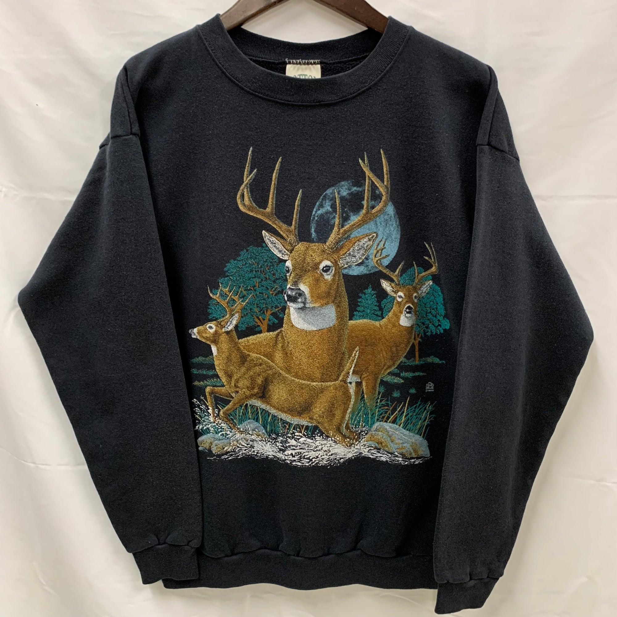【中古】【古着】COTTON GROVE DESINGS プリント トレーナー ブラック Lサイズ