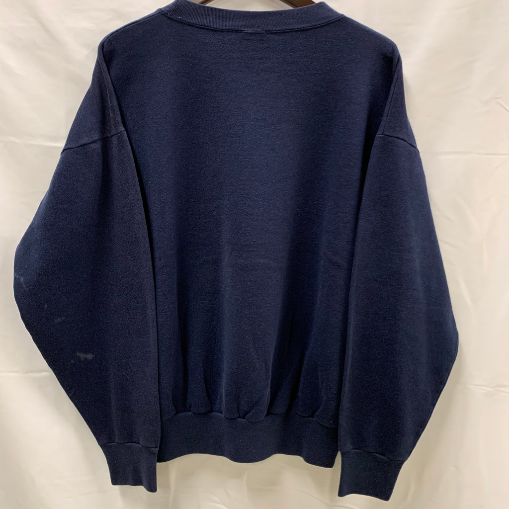 【中古】【古着】TNT プリント トレーナー ネイビー XLサイズ