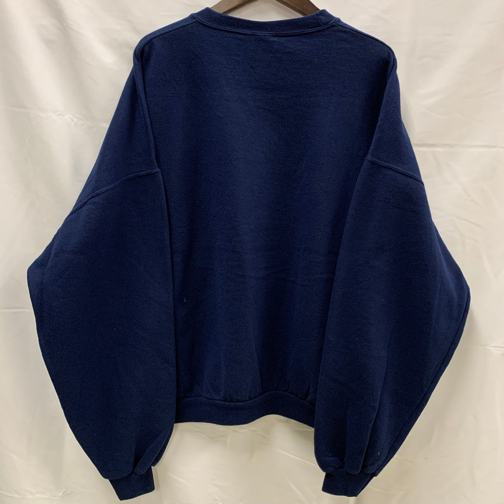 【中古】【古着】JERZEES プリント トレーナー ネイビー 2Xサイズ