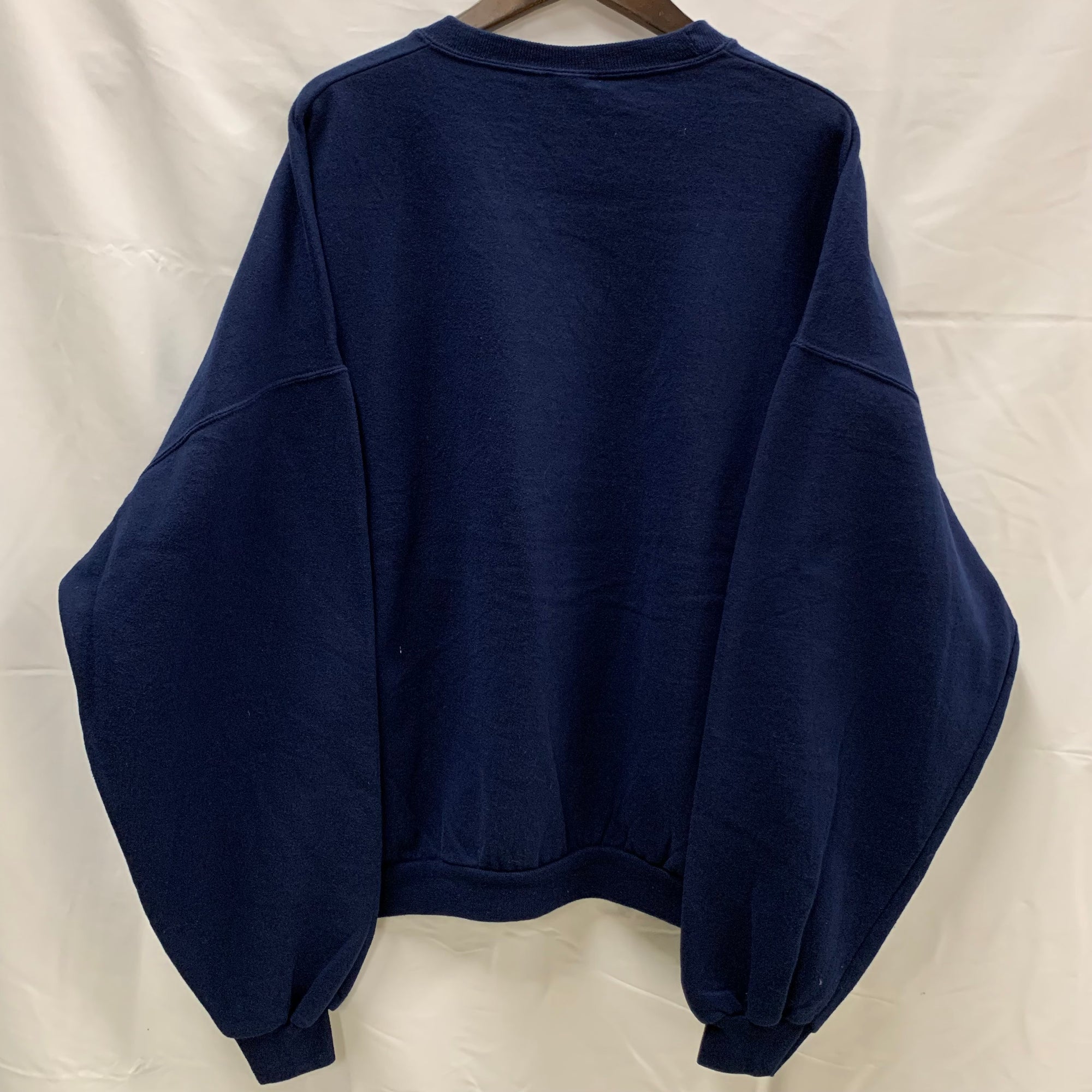 【中古】【古着】JERZEES プリント トレーナー ネイビー 2Xサイズ