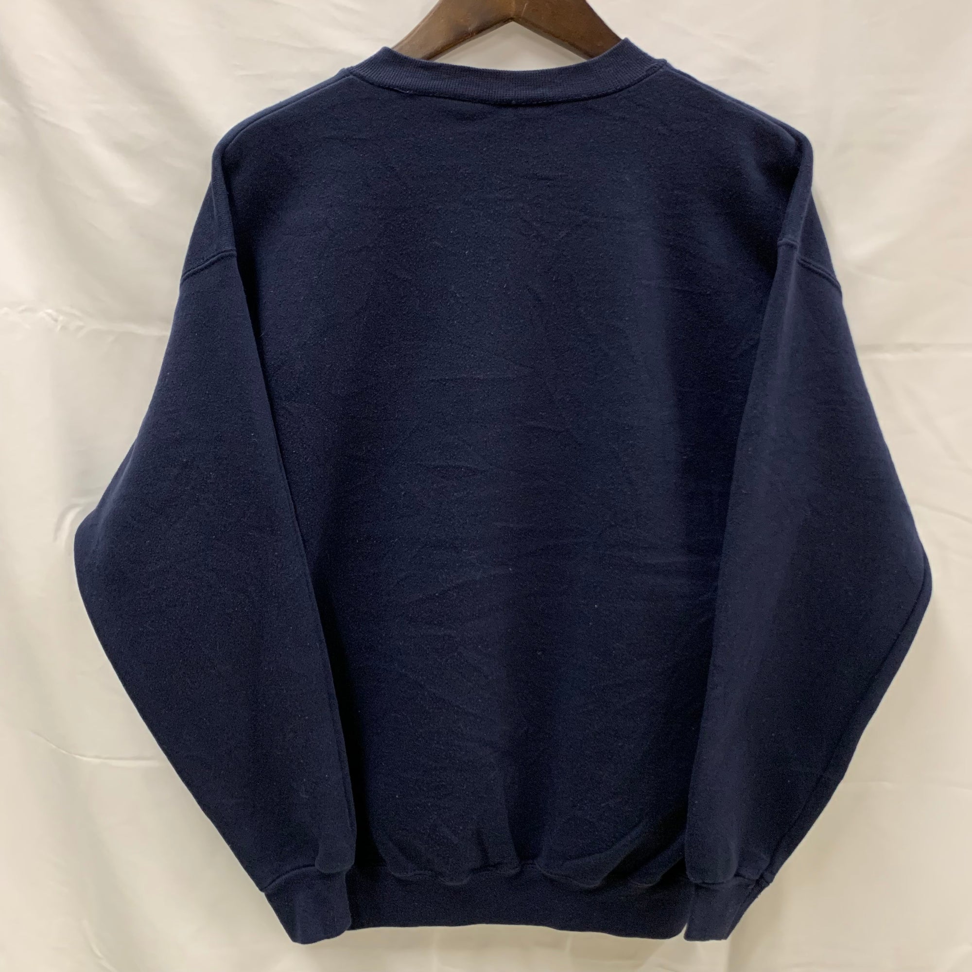【中古】【古着】tultex プリント トレーナー ネイビー Mサイズ