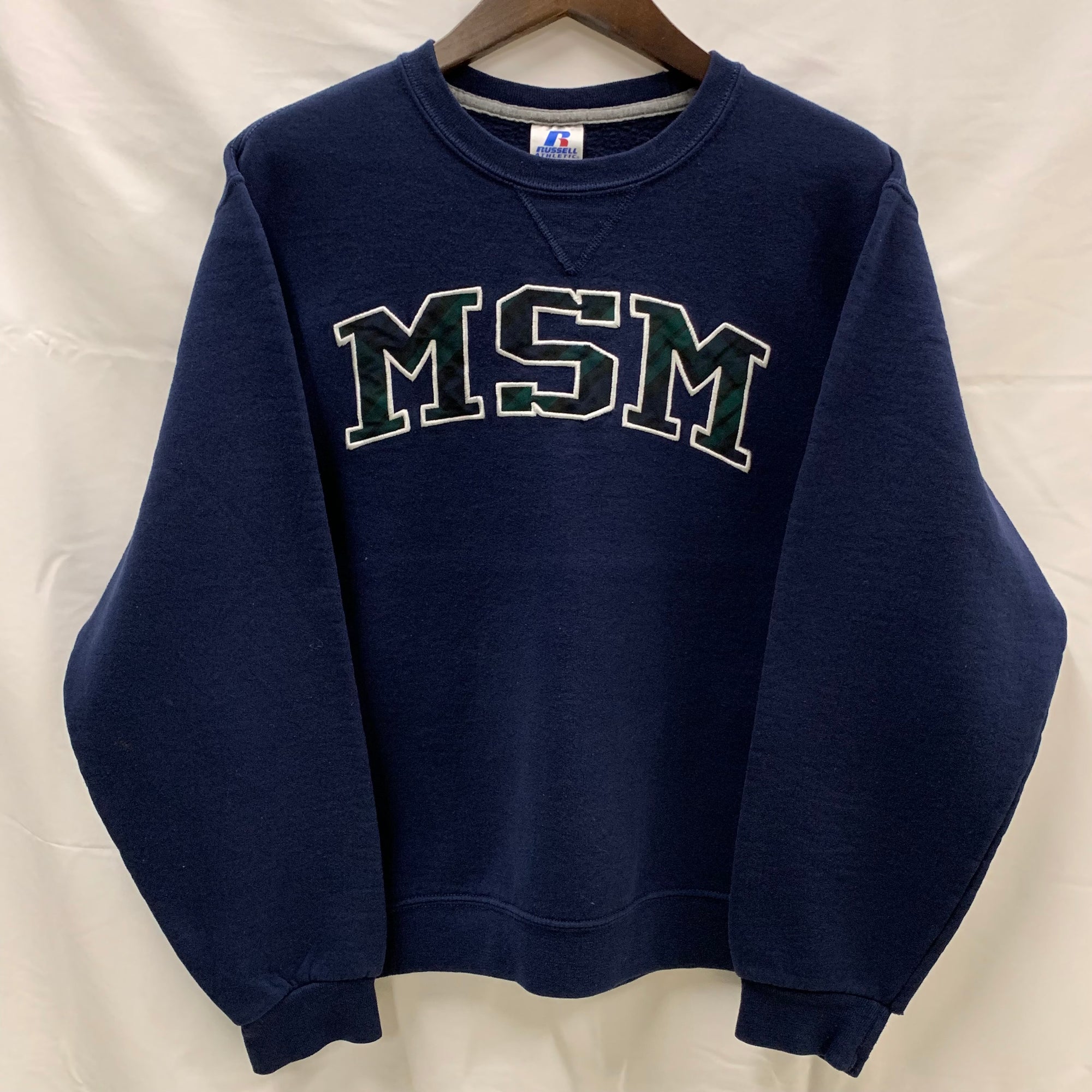 【中古】【古着】Russell Athletic プリント トレーナー ネイビー Sサイズ